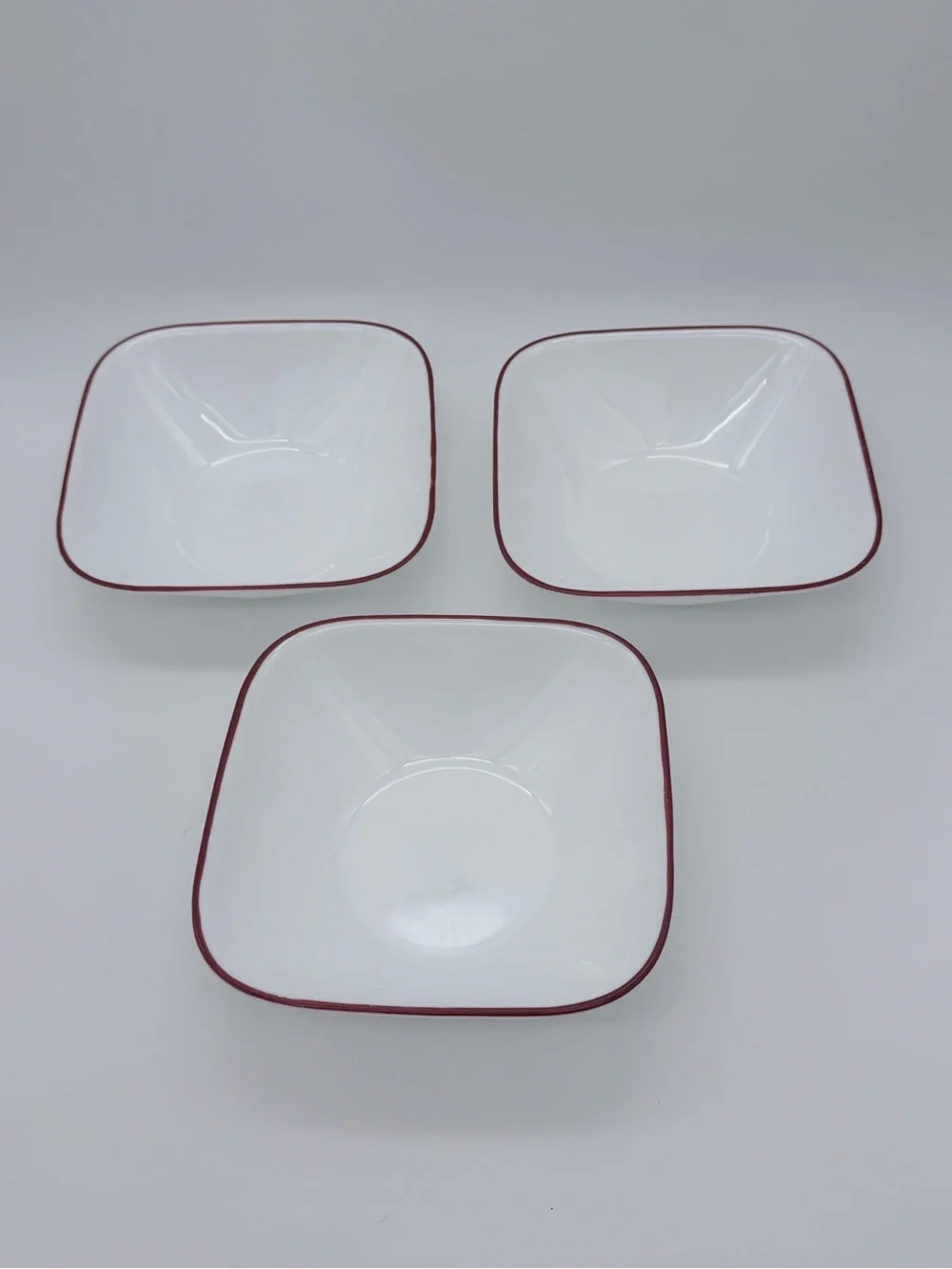 Corelle Vitrelle Square White Cereal Bowls Radiant Red Band Rim 6-1/4” Set Of 3